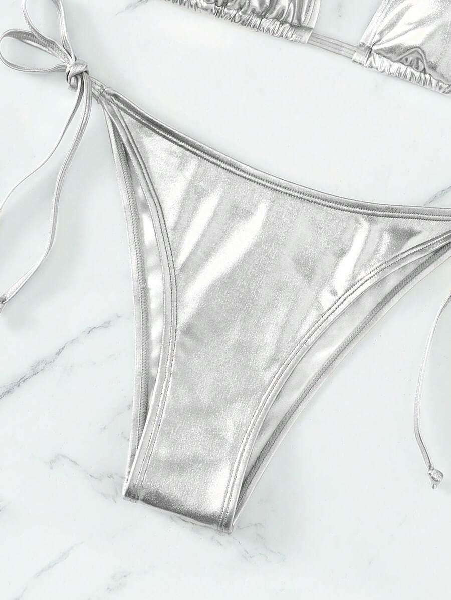 srebrny wiązany dół bikini
