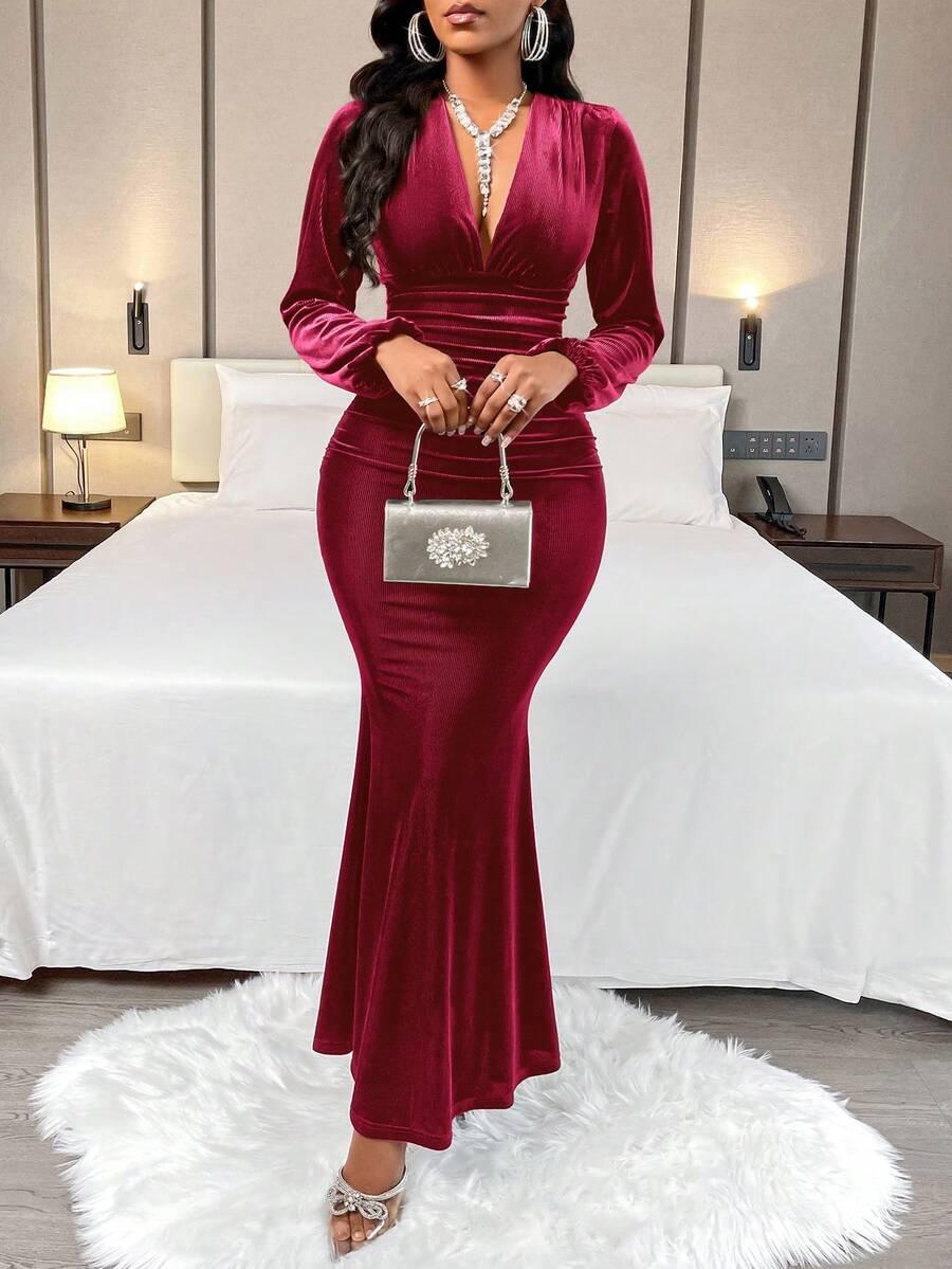 czerwona maxi sukienka v-neck