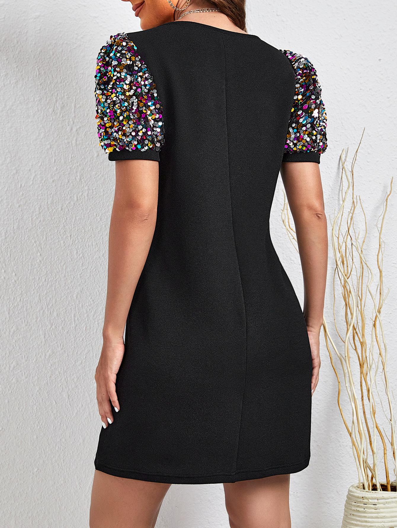 KOKTAJLOWA MINI SUKIENKA GLAMOUR Z CEKINAMI 