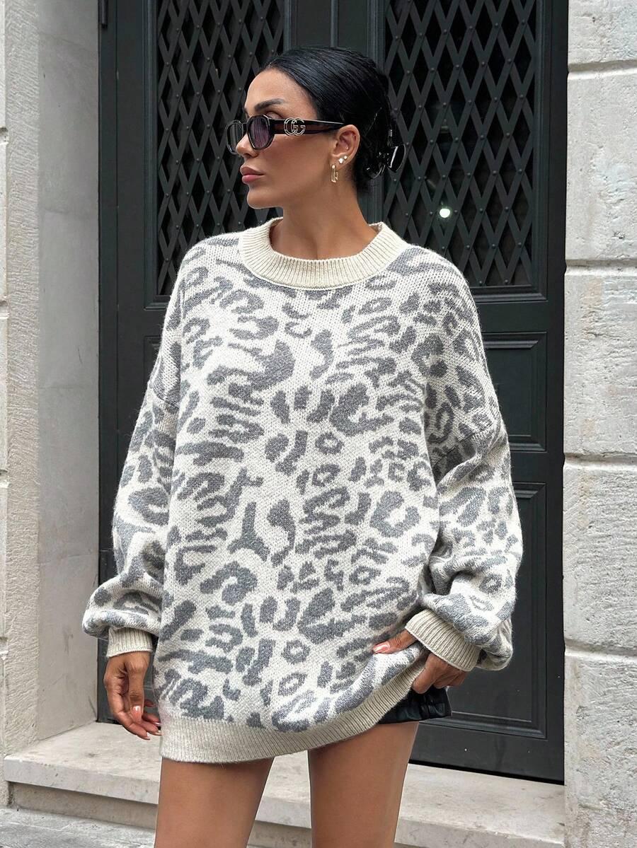 sweter dzianina animal print 