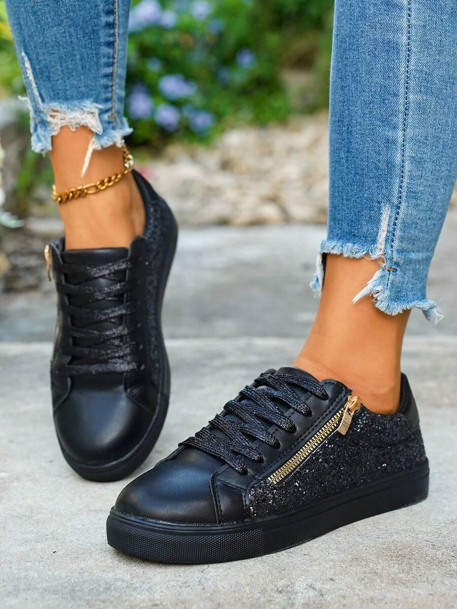 CZARNE BUTY SPORTOWE ZDOBIENIE