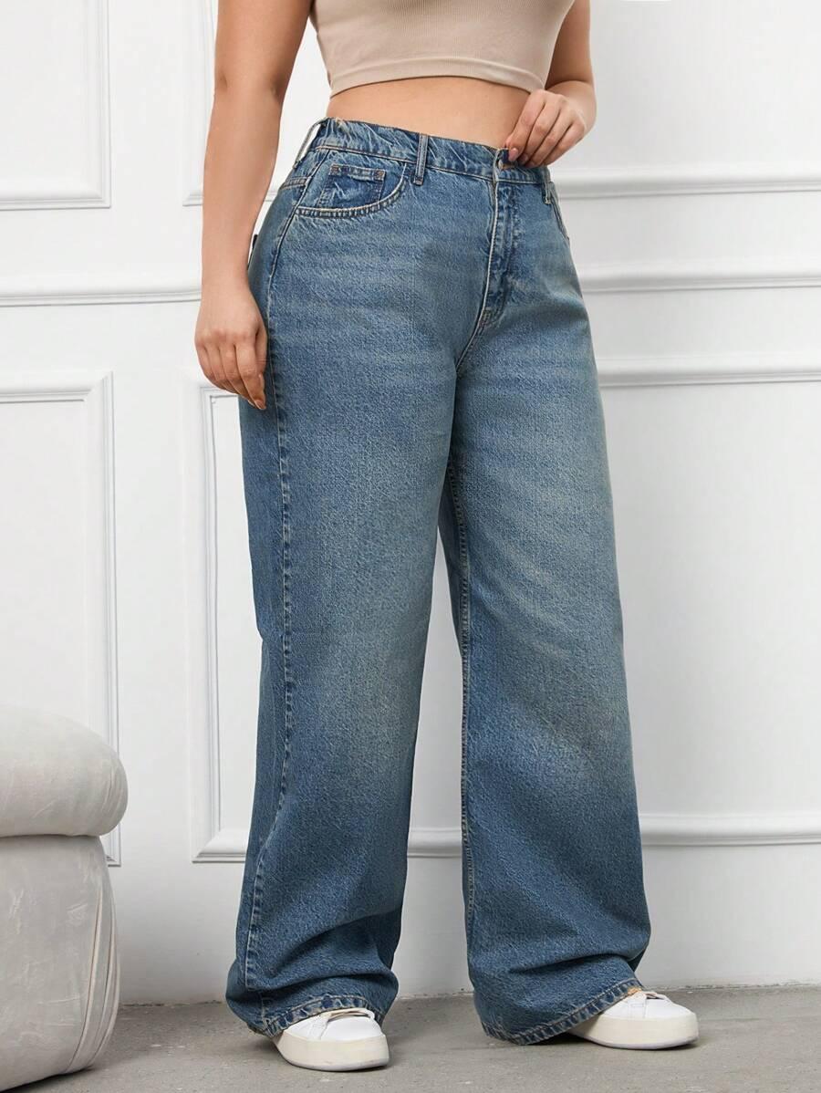 NIEBIESKIE SPODNIE JEANS SZEROKIE NOGAWKI