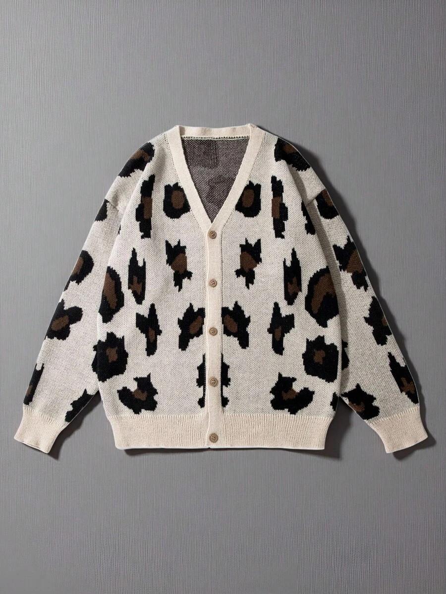  SWETER MĘSKI ROZPINANY Z WZOREM W PANTERKĘ 