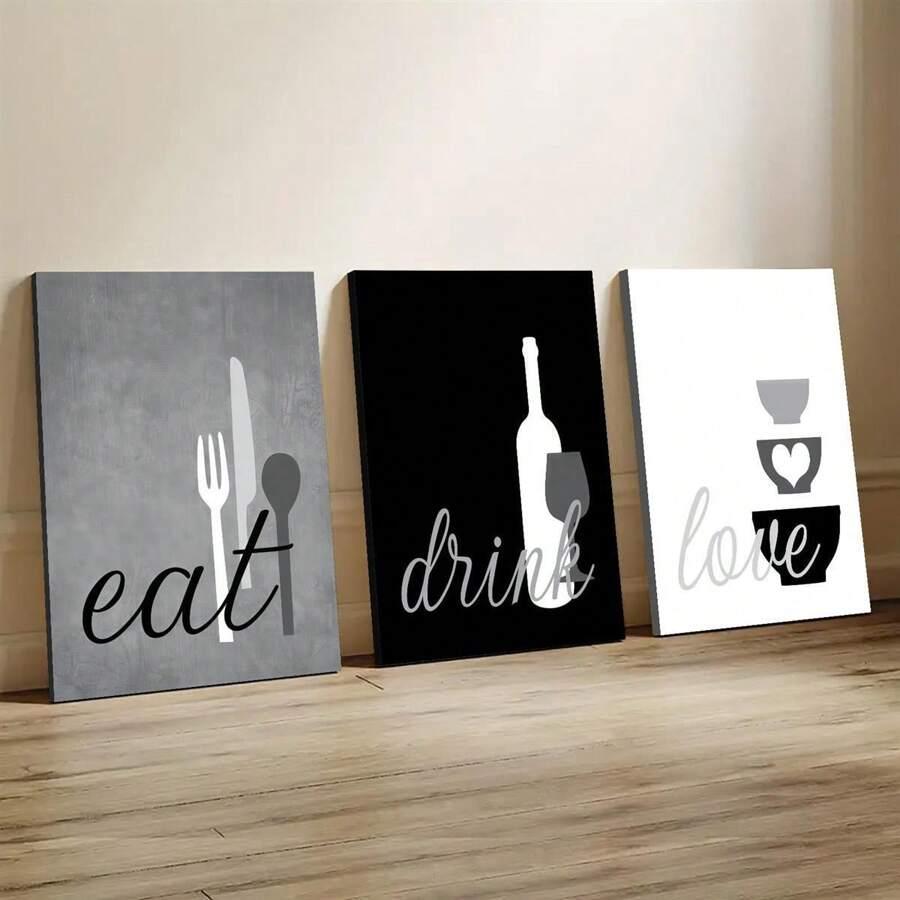  plakat na ścianę motyw "eat, drink, love"
