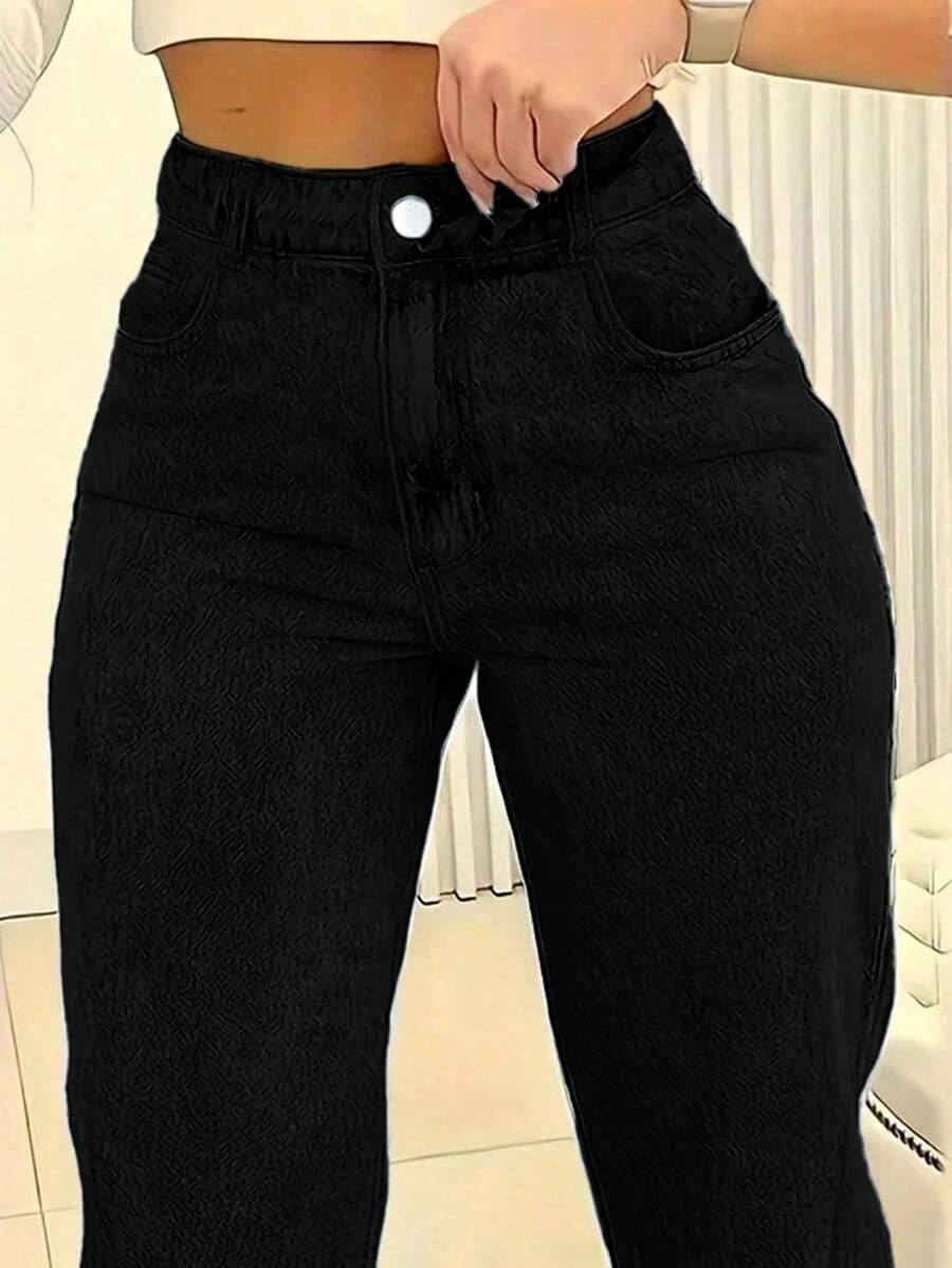 CZARNE SPODNIE JEANS PROSTA NOGAWKA 