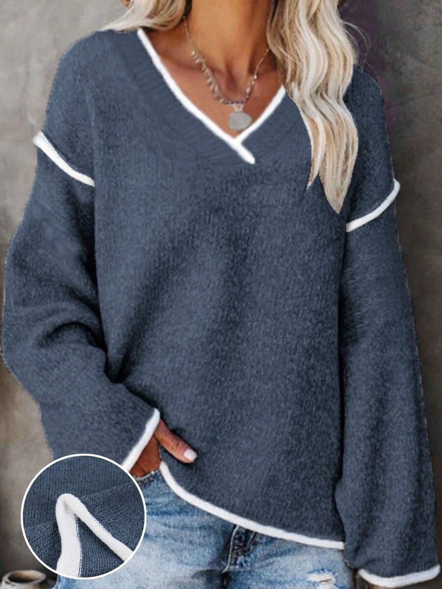 niebieski sweter v-neck