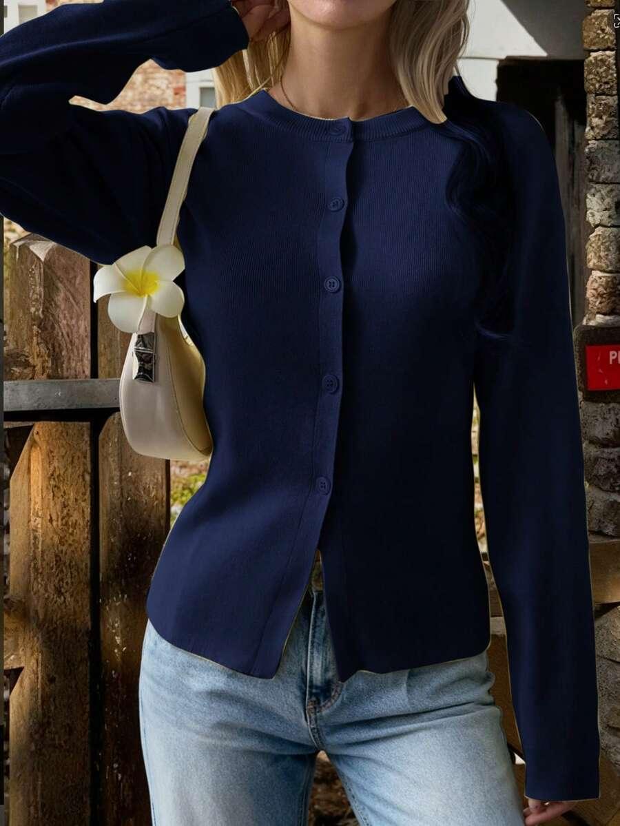 GRANATOWY DZIANINOWY SWETER 