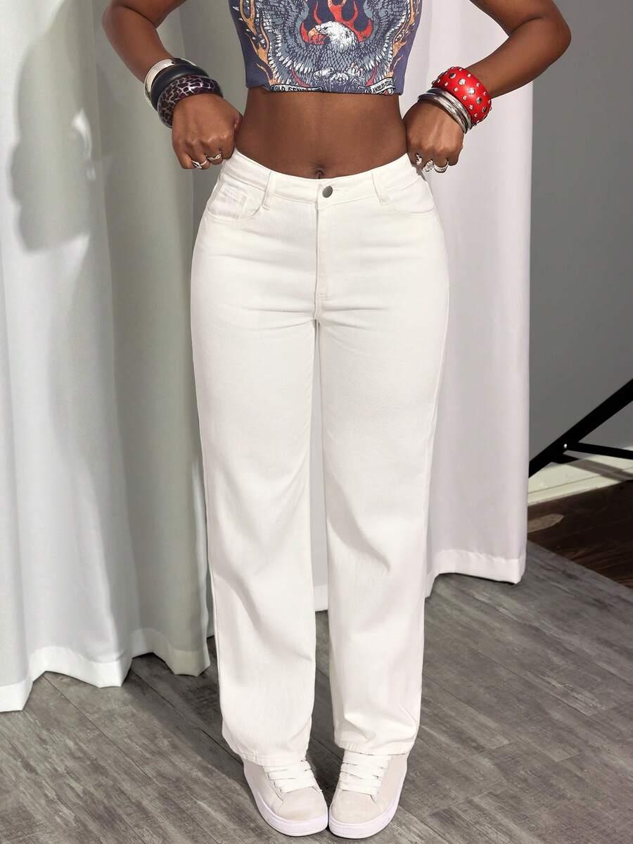 BIAŁE SPODNIE JEANS