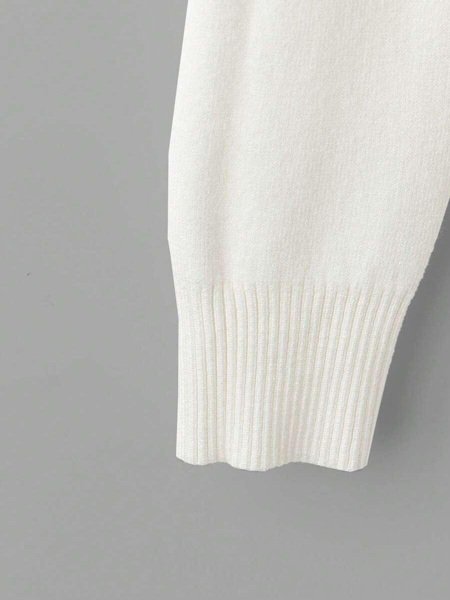 KREMOWY SWETER DŁUGI RĘKAW v-neck