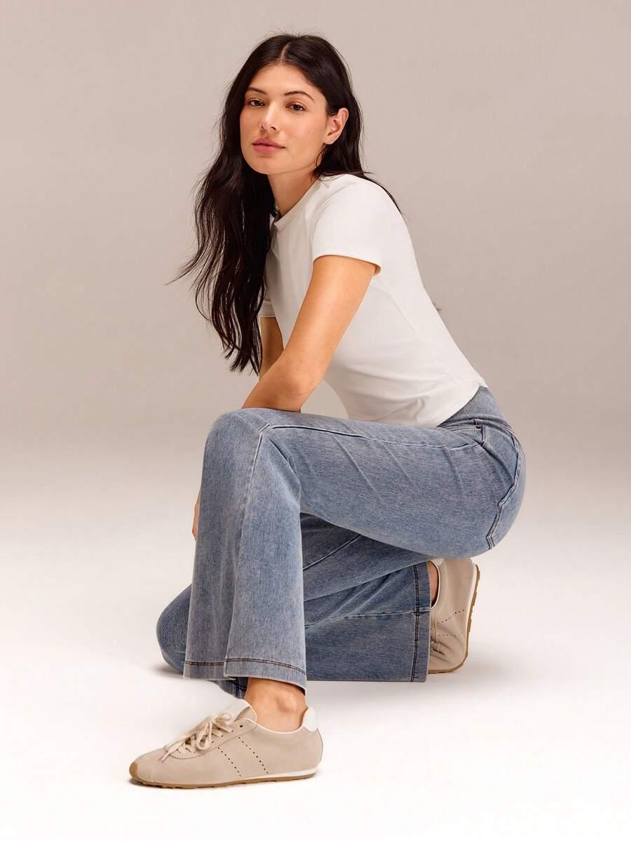 niebieskie jeansy wysoki stan