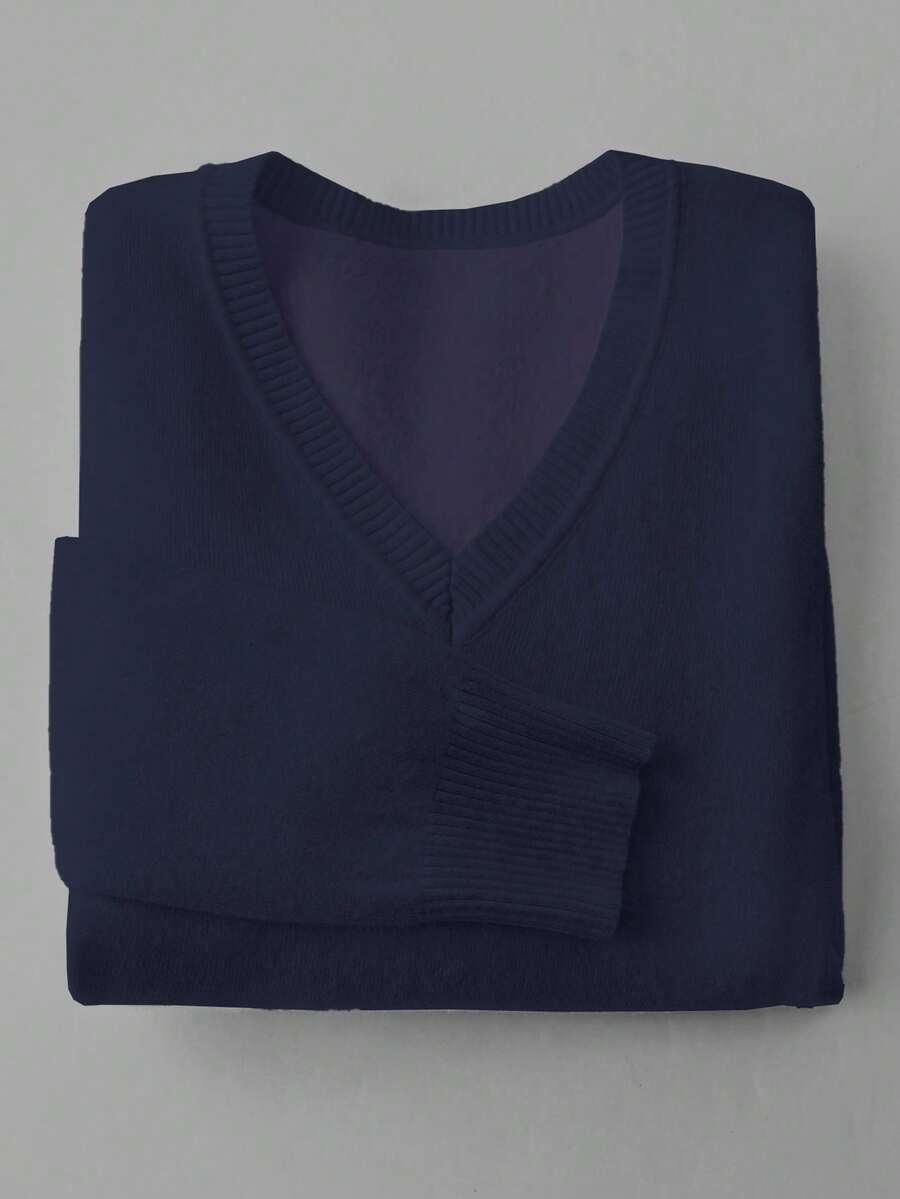 GRANATOWY SWETER V-NECK 