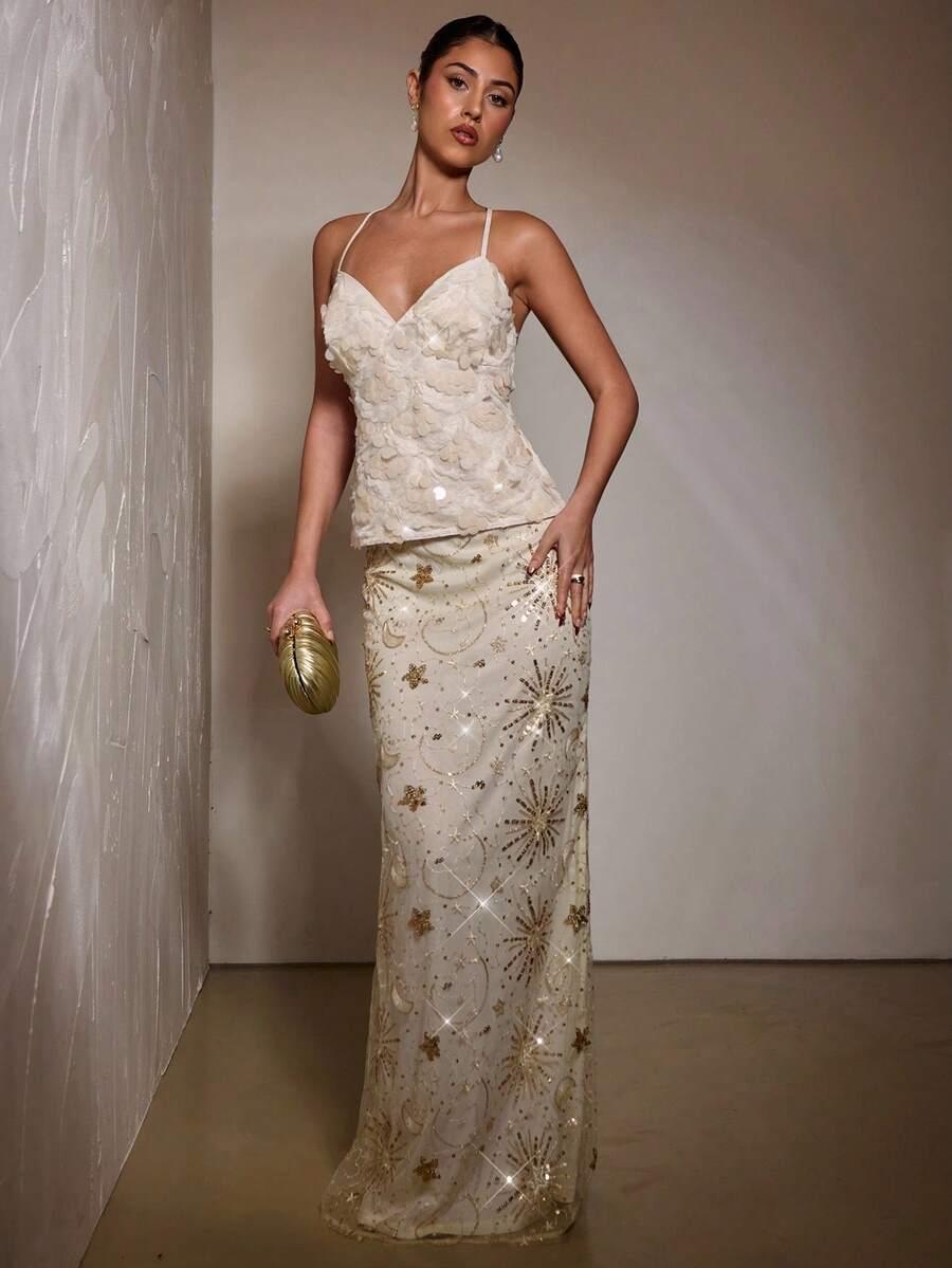 DOPASOWANA HAFTOWANA SPÓDNICA MAXI