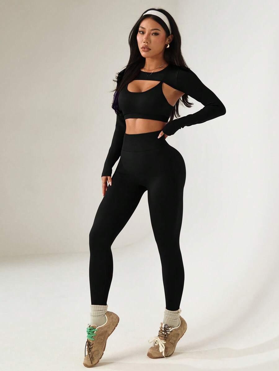 legginsy top narzutka komplet sportowy