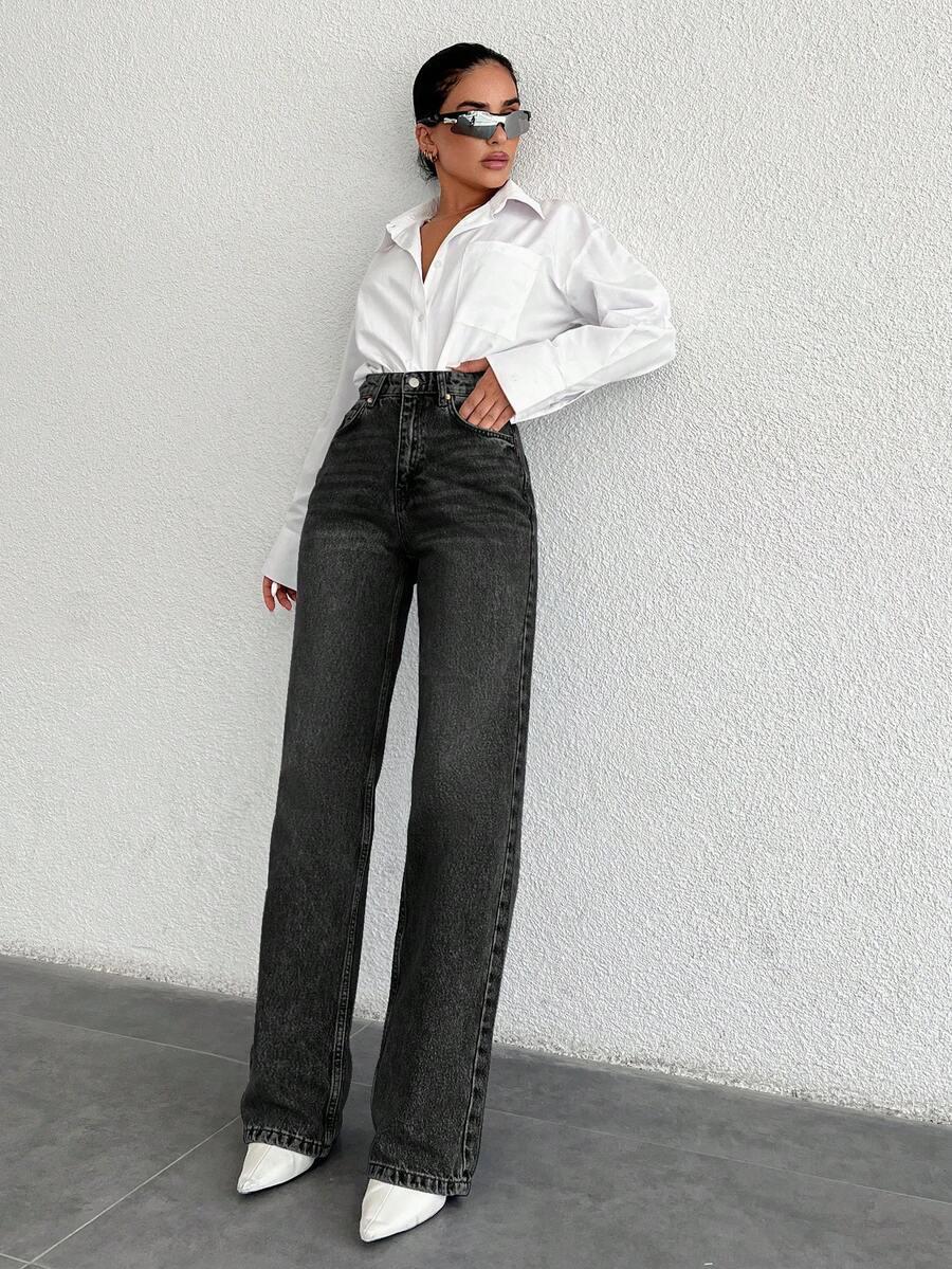 CZARNE SPODNIE JEANS HIGH WAIST