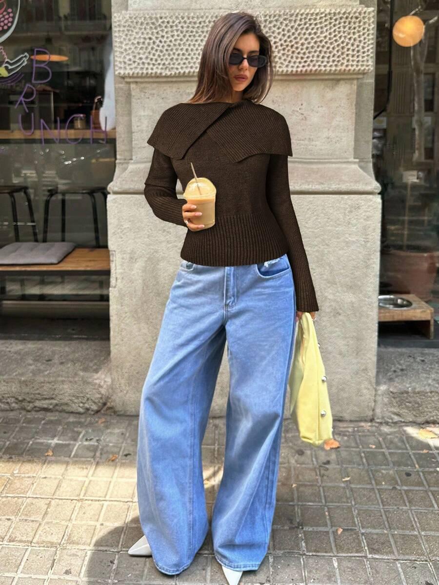 BRĄZOWY SWETER asymetria