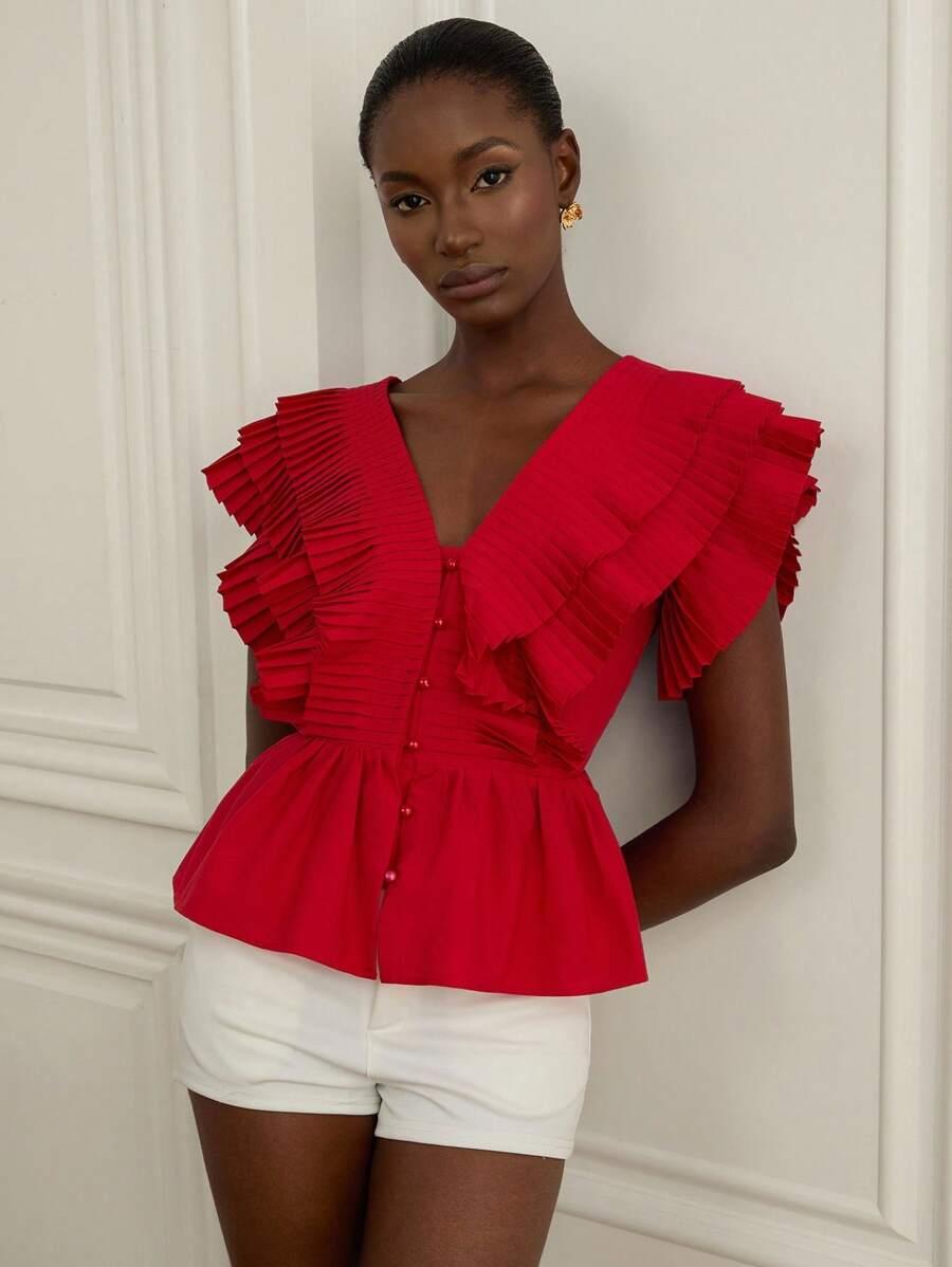 CZERWONA BLUZKA V-NECK