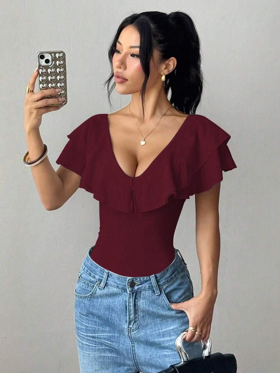 burgundowe body falbana