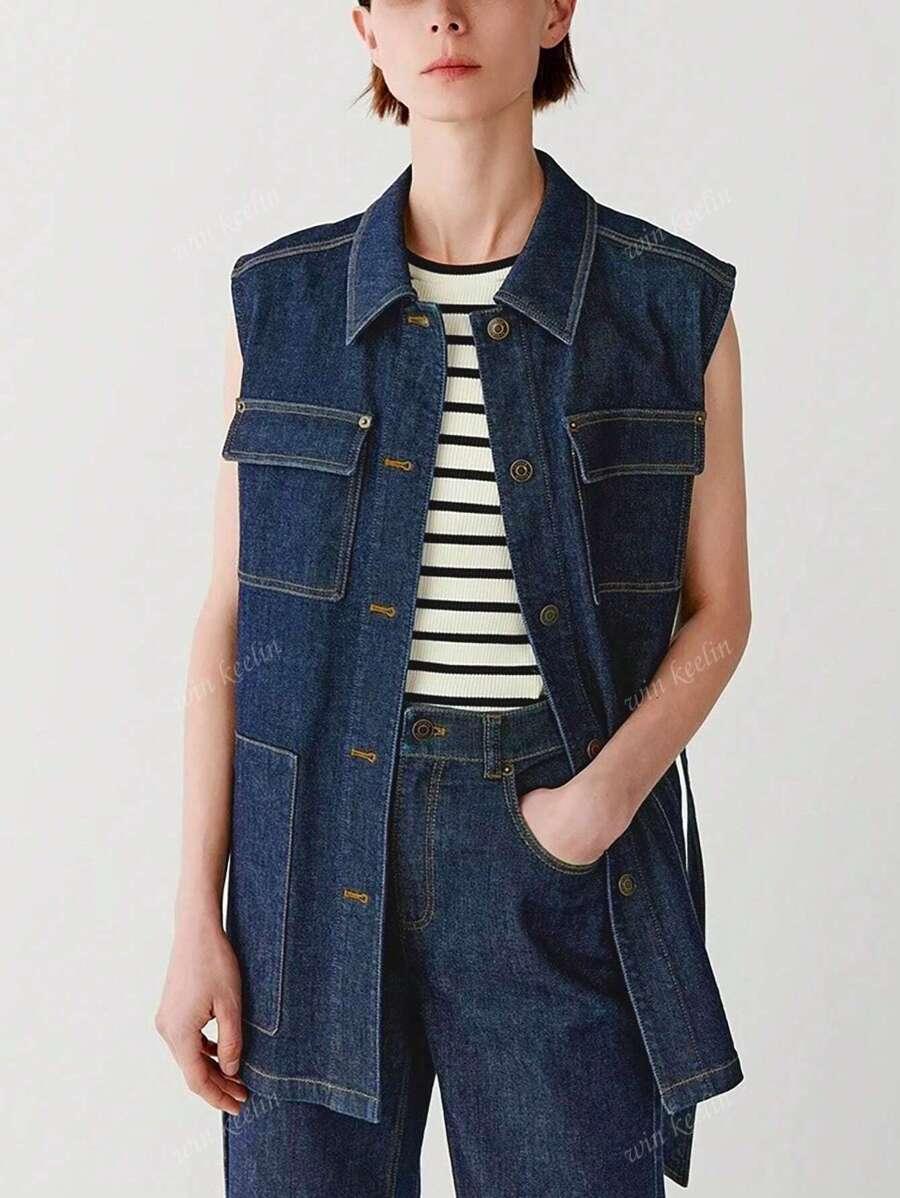 GRANATOWA KAMIZELKA JEANS
