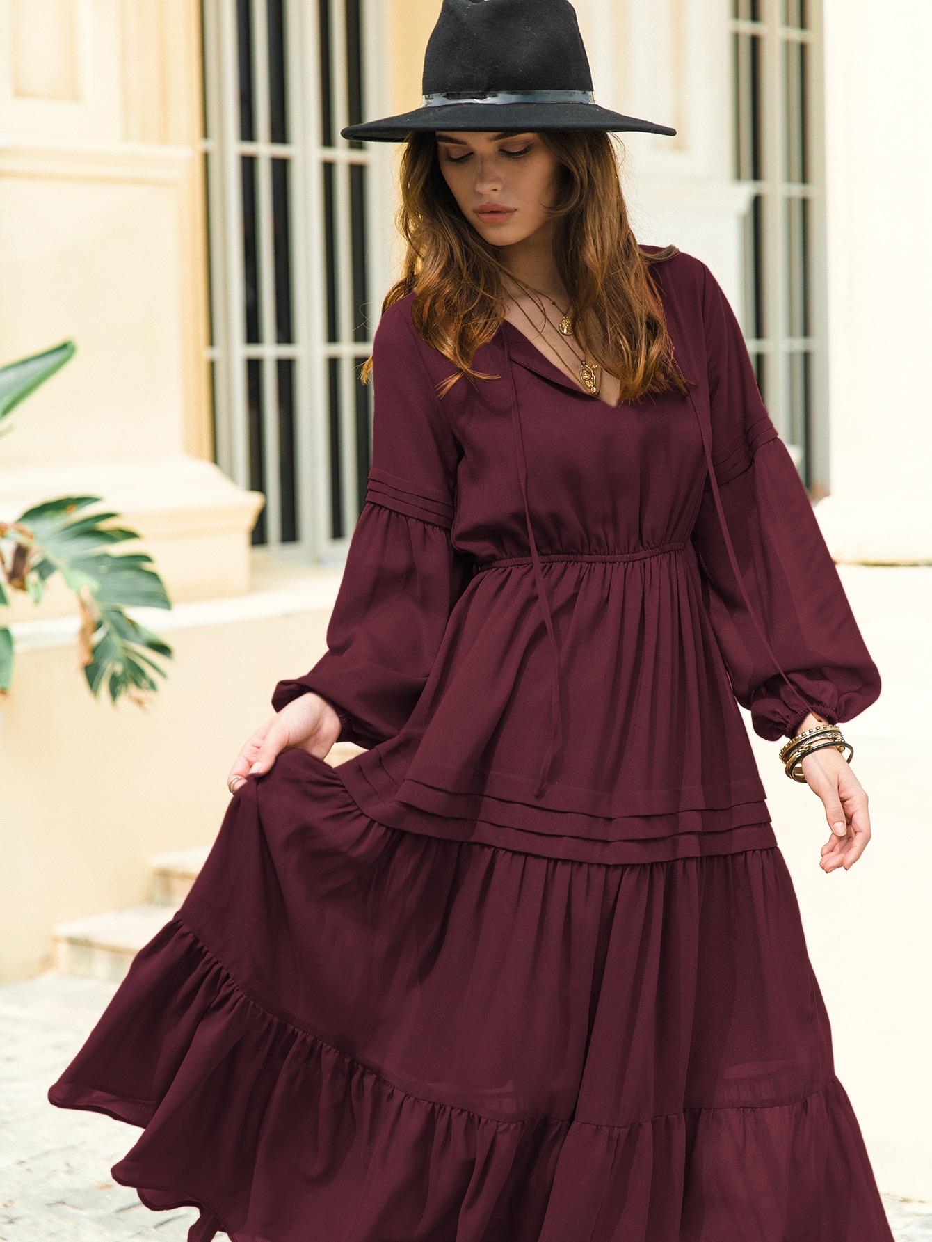 bordowa sukienka v-neck
