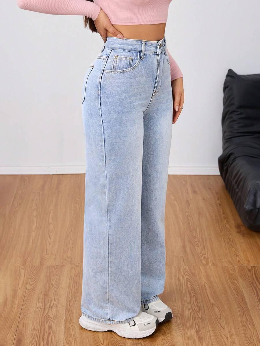 NIEBIESKIE SPODNIE JEANS SZEROKA NOGAWKA