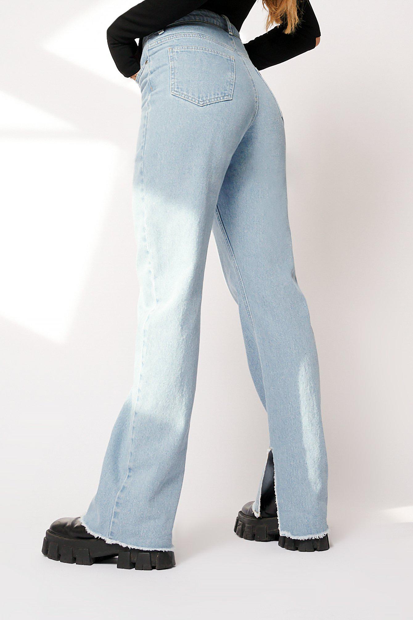 spodnie jeans wysoki stan rozcięcia