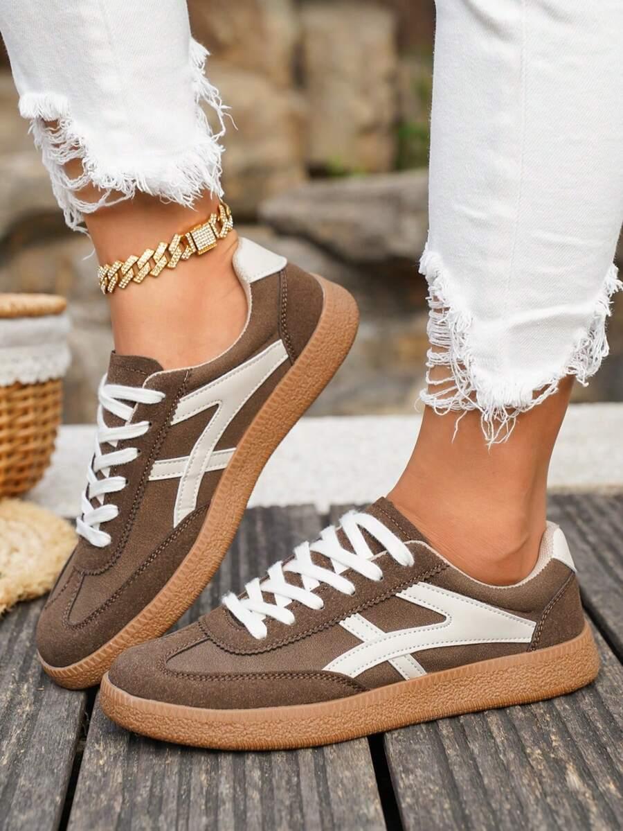 BRĄZOWE SZNUROWANE BUTY SPORTOWE