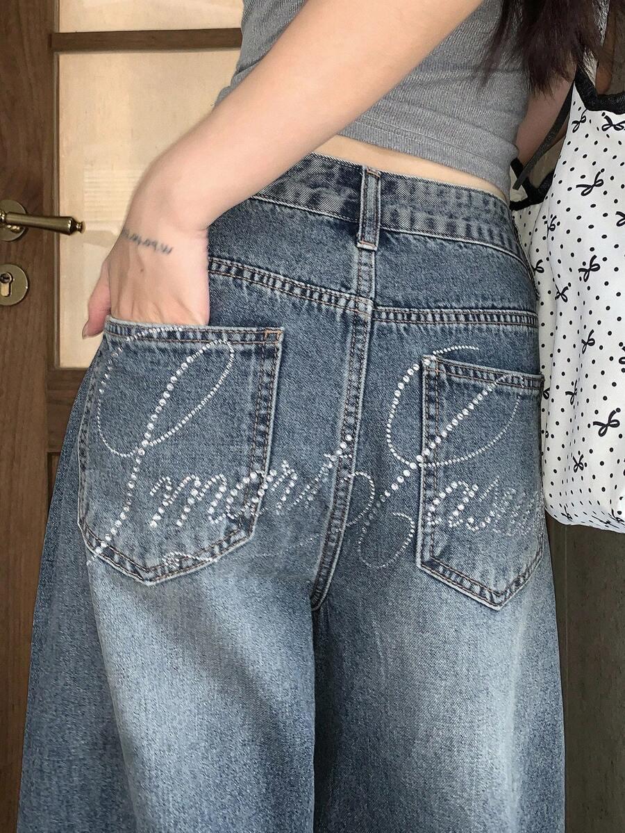 szerokie spodnie jeans zdobienie