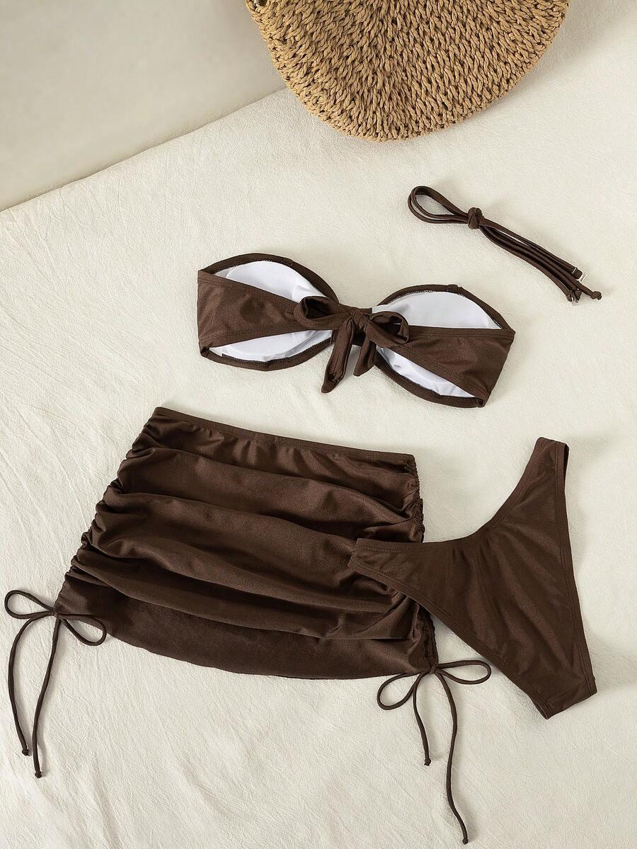 BRĄZOWY KOMPLET BIKINI sarong