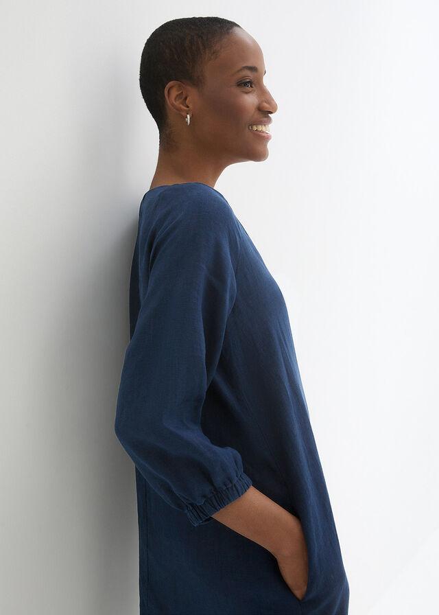 lniana sukienka v-neck rękaw 3/4