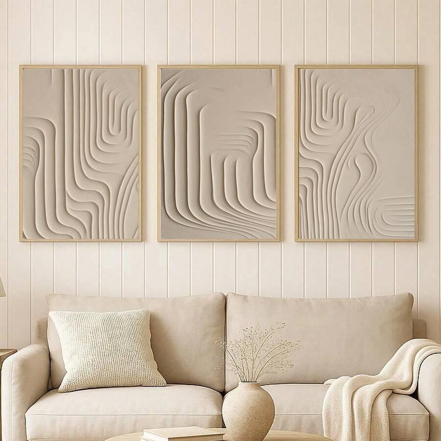 MINIMALISTYCZNY BEŻOWY PLAKAT 3D 3-PACK
