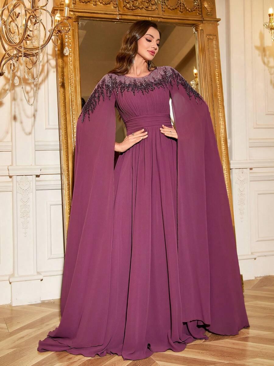 SZYFONOWA MAXI SUKIENKA ZDOBIENIE 