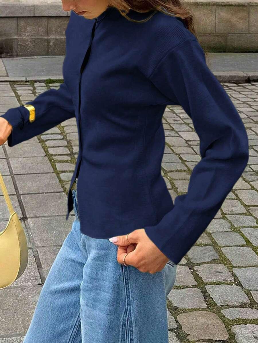 GRANATOWY DZIANINOWY SWETER 