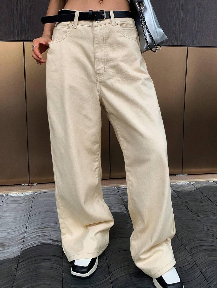 BEŻOWE SPODNIE JEANS