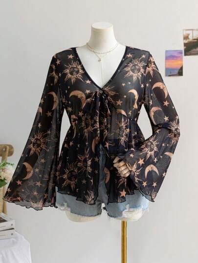 czarna bluzka print