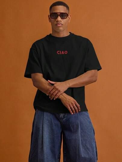 czarny t-shirt napis ciao