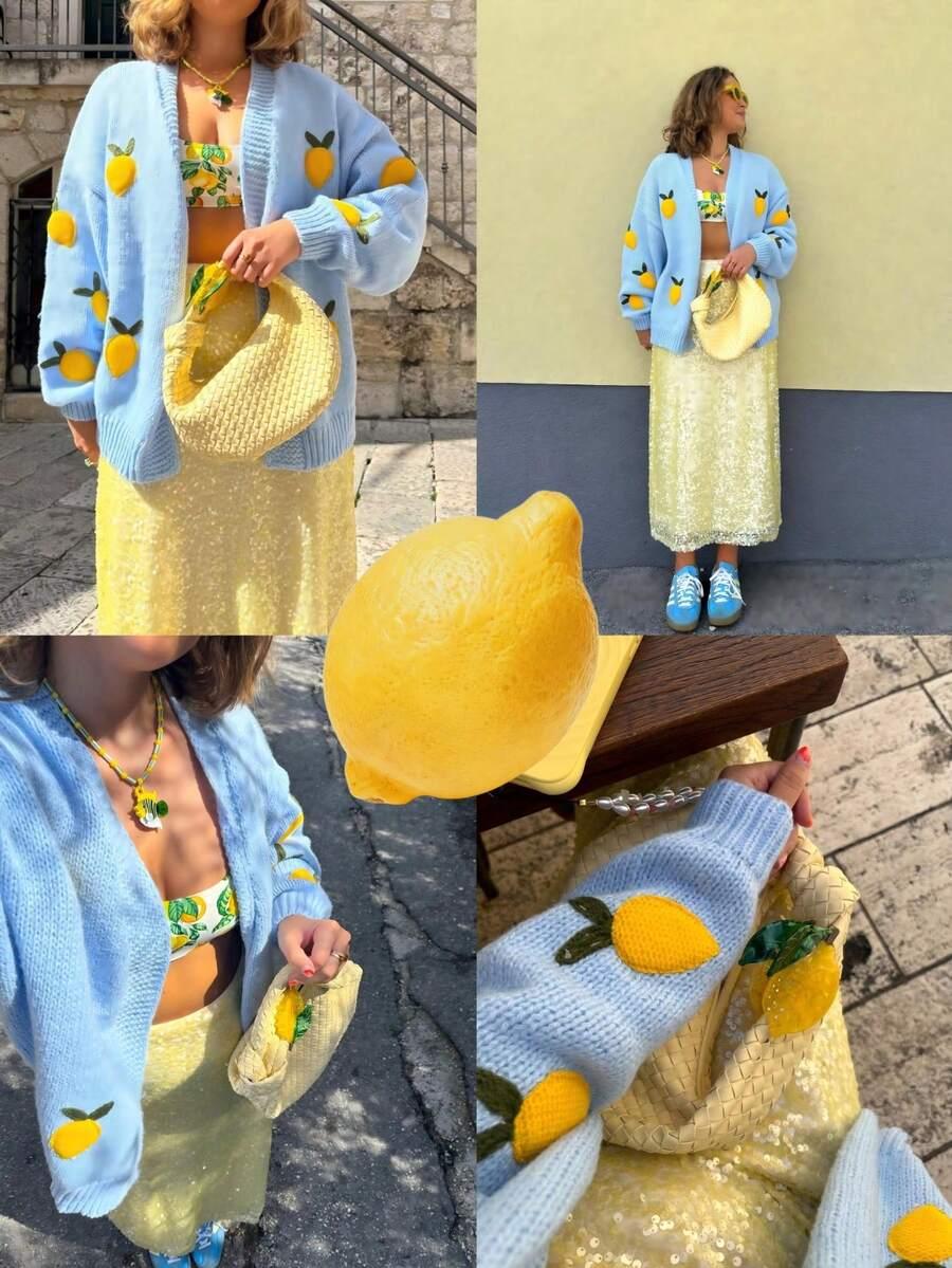niebieski sweter kardigan wzór 