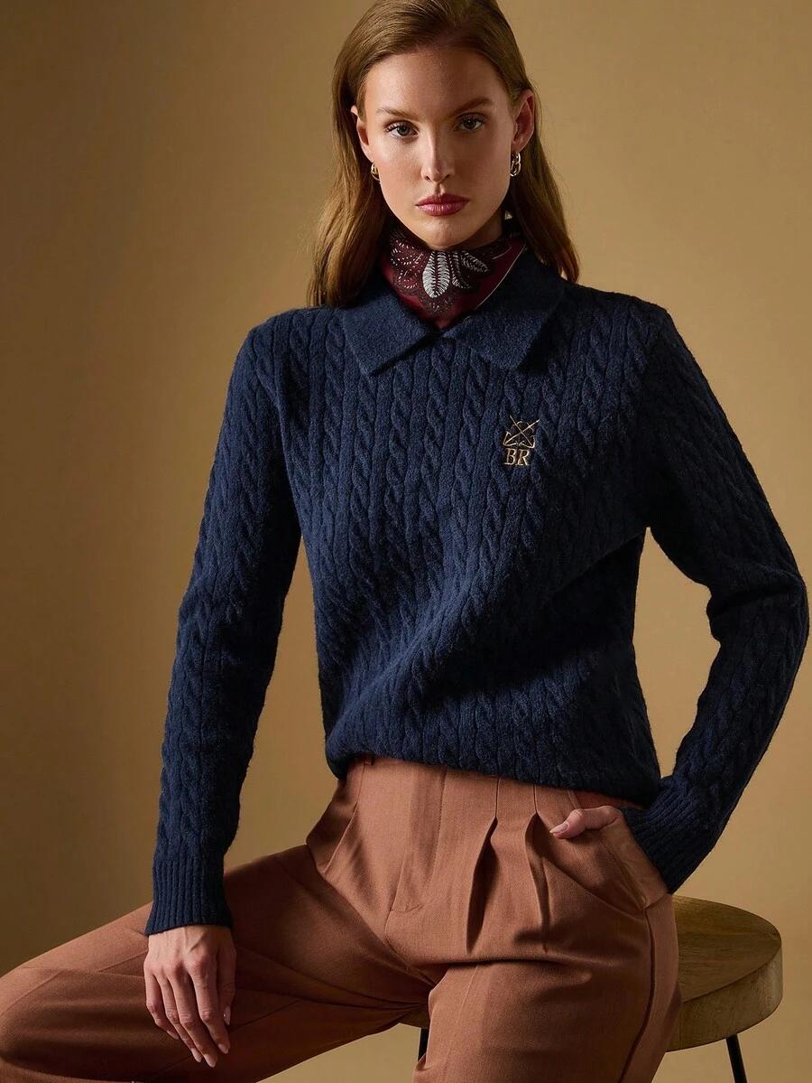 GRANATOWY SWETER KOŁNIERZYK 