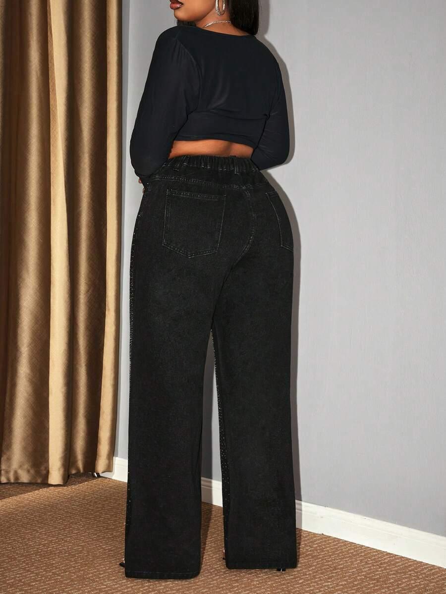 CZARNE SPODNIE JEANS POŁYSK