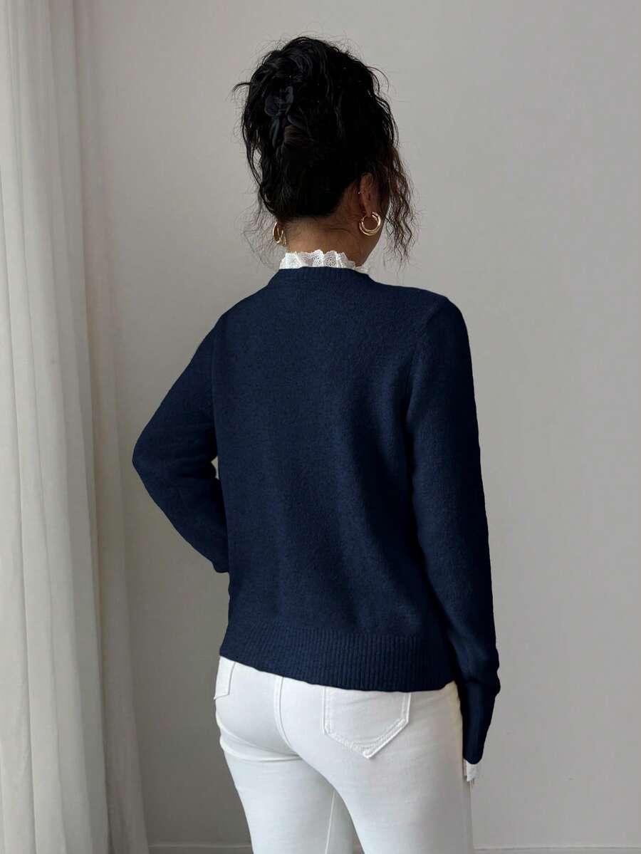 granatowy sweter długi rękaw