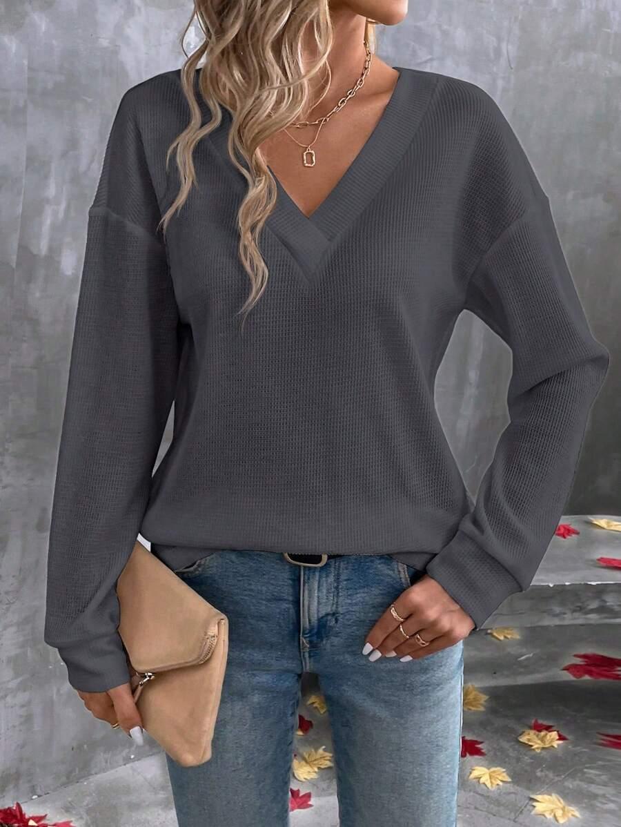bluzka długi rękaw v neck 