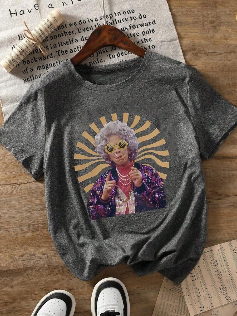 szary t-shirt oversize nadruk