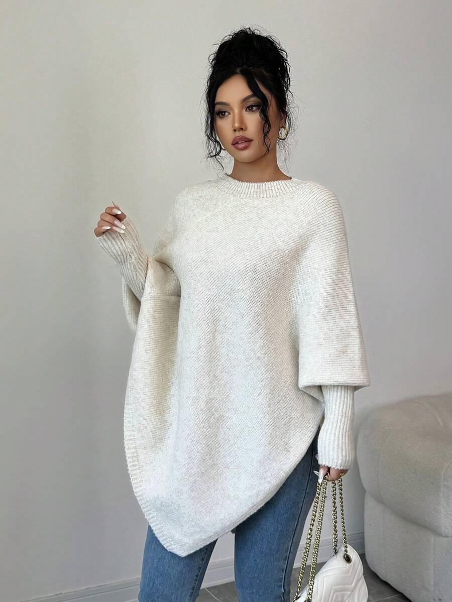 BEŻOWY SWETER OKRĄGŁY DEKOLT 