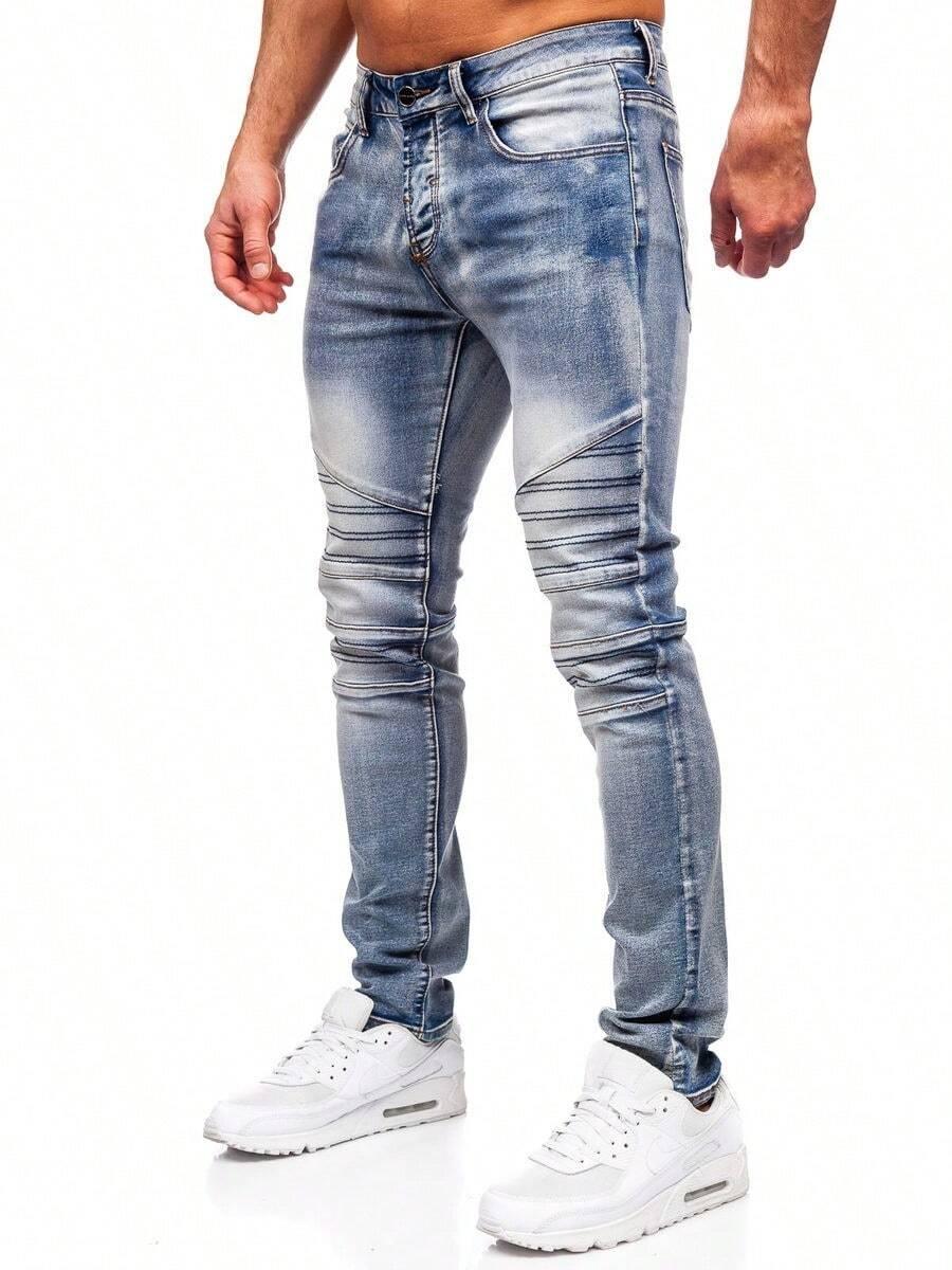 niebieskie zwężane spodnie jeansowe