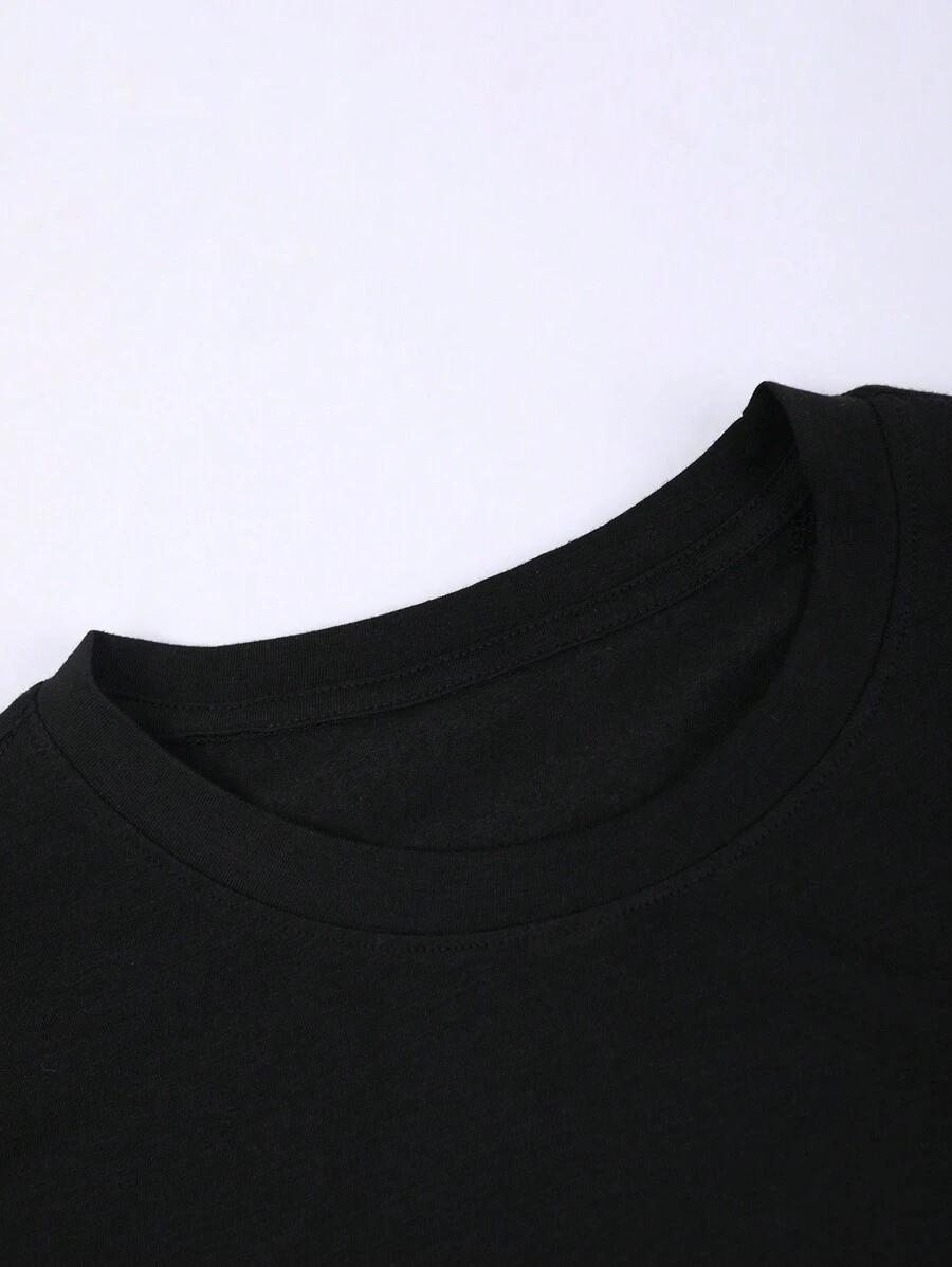 czarny t-shirt okrągły dekolt