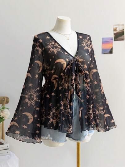 czarna bluzka print