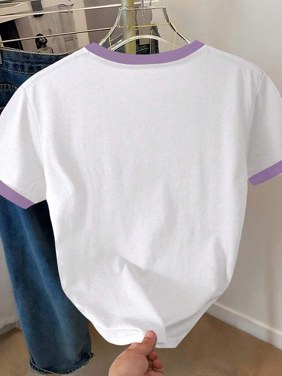 t-shirt okrągły dekolt kontrast 