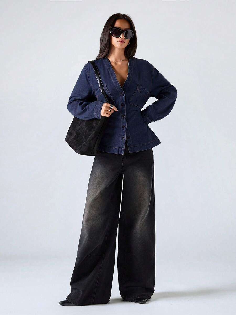 granatowa bluzka jeans