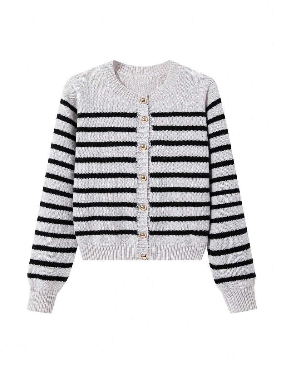 sweter kardigan wzór paski guziki