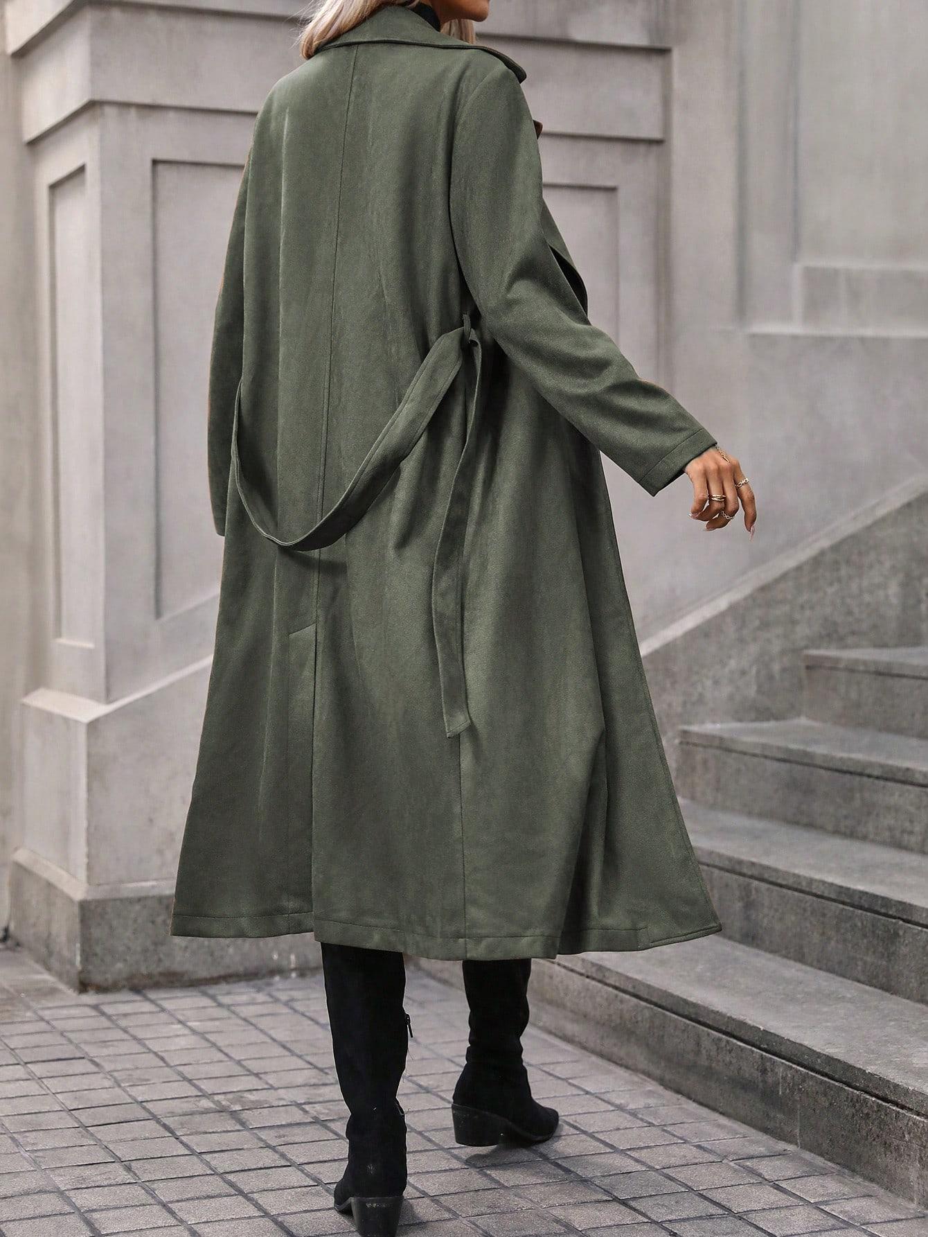 klasyczny zielony płaszcz imitacja zamszu