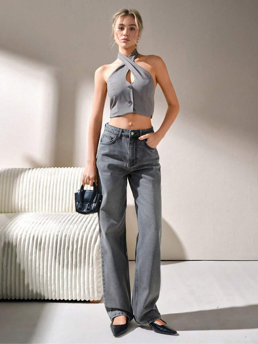 SZARE SPODNIE JEANS 